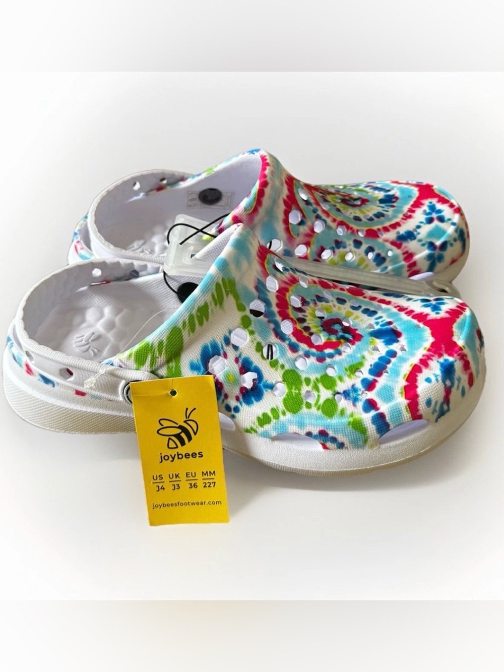 Joybees Kids Active Clogs, Washed White Tie Dye, Size J4 - NWT